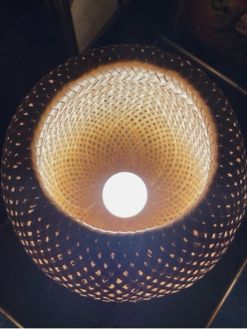 Vintage IKEA BÖJA Table Lamp Hand Woven Bamboo Bohemian Bedside